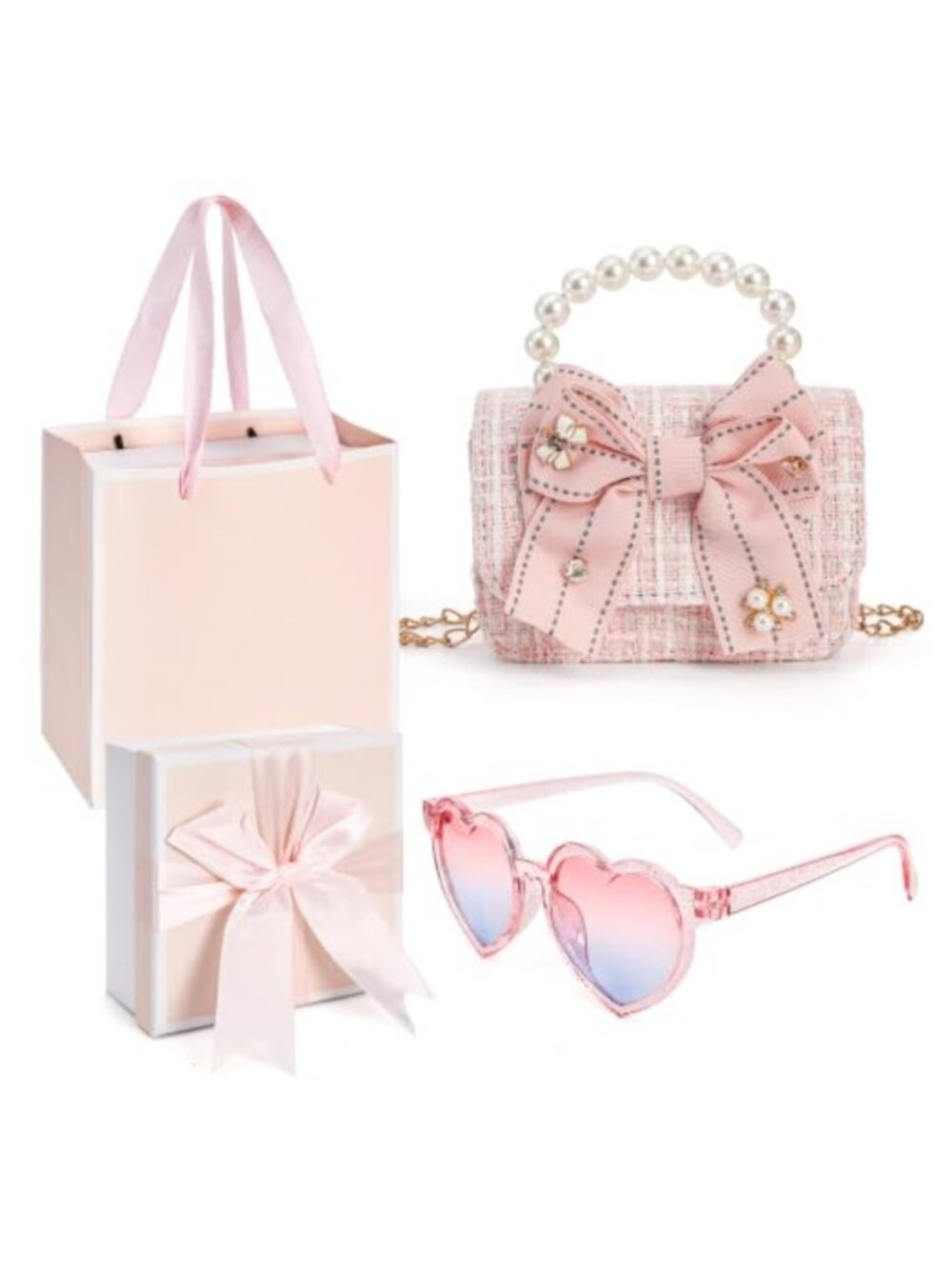 Girls Mini Purse w Sunglasses PU Leather Crossbody Bag Pearl Handle